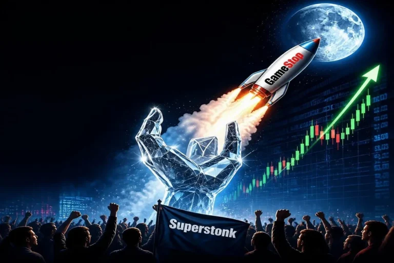 Superstonk community celebrating a rising stock market with a rocket launch.